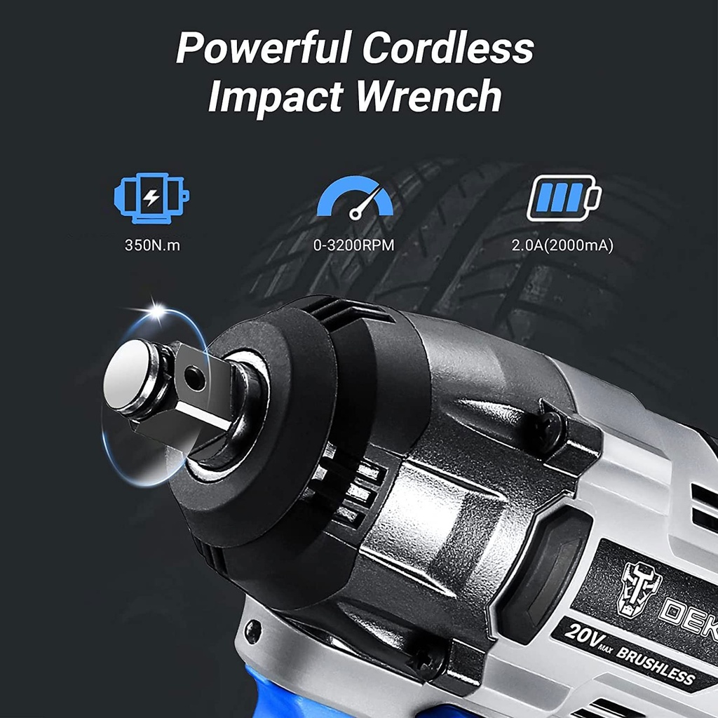 yokunero♡　0308 20V Cordless Brushless Impact Wrench With 2pc 2.0Ah Battery